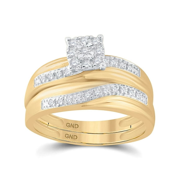 10K Yellow Gold His Hers Round Dia. Cluster Matching Wedding Set 1/3ctw, Women's Sz: 5-10, Men's Sz: 7-13
