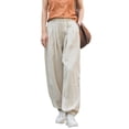 thumbnail image 2 of Sokhug Womens Lantern Pants Linen-Blend High Waisted Drawstring with Pockets Casual Elastic Waist Jogger Trousers, 2 of 9