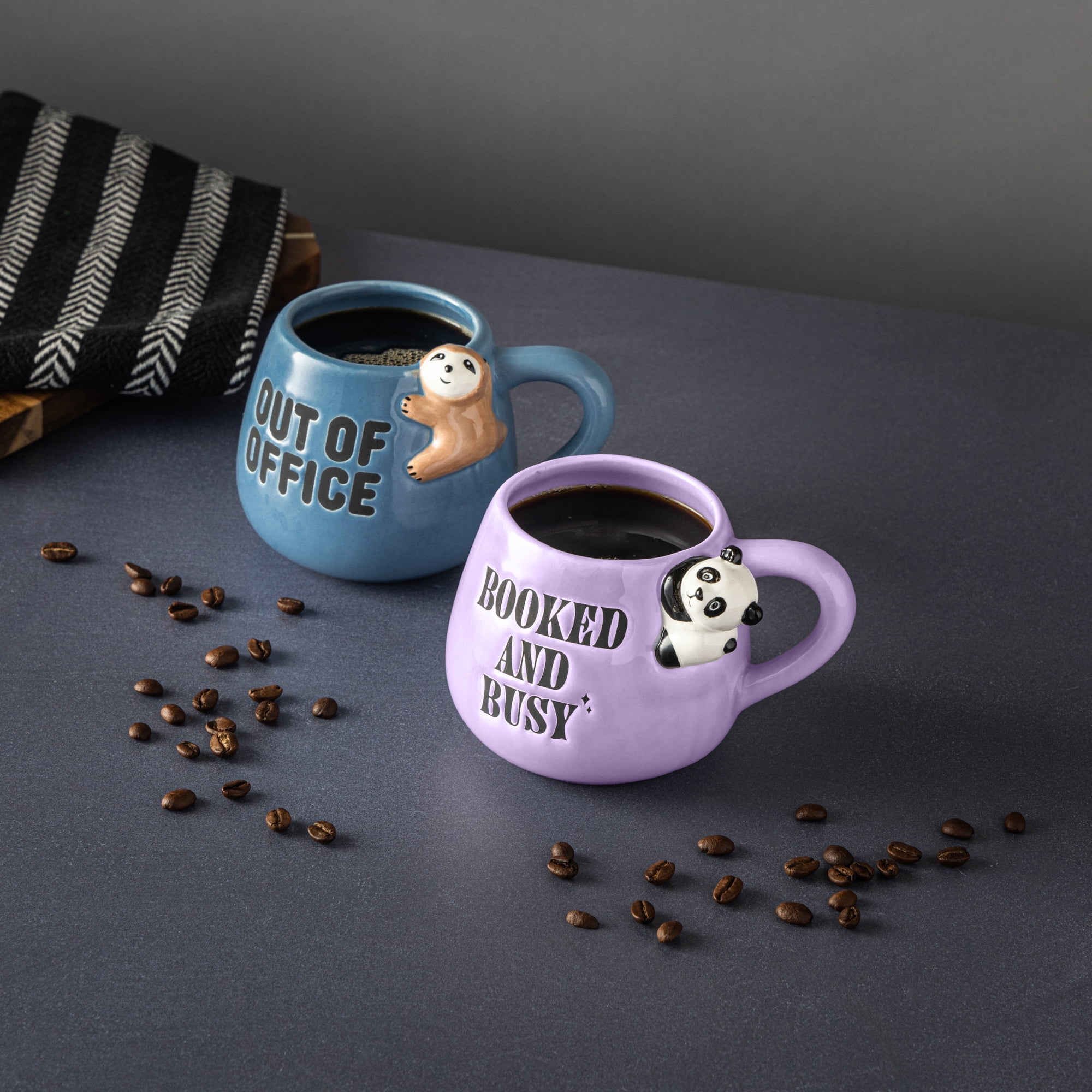 Thyme & Table 2 Pack Sloth Out of Office and Booked and Busy Panada Mugs 15.5 fl oz, Stoneware