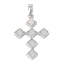 Elegant Connected Cross Pendant White Simulated Opal .925 Sterling Silver Charm Jewelry Female