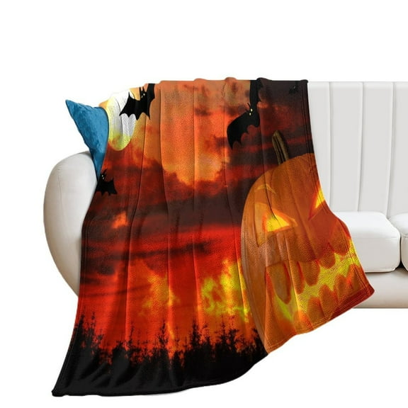 Halloween (802) Throw Blanket- Soft, Decorative Blankets for Bed or Couch, Cozy Throws for Sofa, Soft Plush Throw Embroidered Ghost Pumpkins 30"x40"