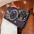 thumbnail image 1 of Magnetic Diamond Glitter Case for iPhone 16 15 14 13 12 11 Pro Max Plus Rhinestone Electroplated Jewelled Transparent Cover Dark Purple for iPhone 13 ProMax, 1 of 6