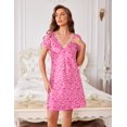 thumbnail image 4 of Ekouaer Women's Satin Nightgown Sleepwear Lace V Neck Side Slits Nightie Short Sleeves Nightshirt, 4 of 6