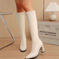 thumbnail image 2 of WAVSUF Women's Knee High Boots Faux Leather Square Toe Side Zip Fall Chunky Trendy Boots Beige 9, 2 of 9