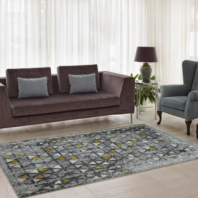 Ladole Rugs Diamond Elegant Area Rug Carpet in Silver Grey Yellow,(2'7" x 4'11", 80cm x 150cm)