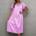 thumbnail image 2 of Crew Neck Nightgowns for Women Solid Color Short Sleeve Midi Length Loose Ice Silk Nightdress with Lace Sleeves Light Pink One Size, 2 of 4