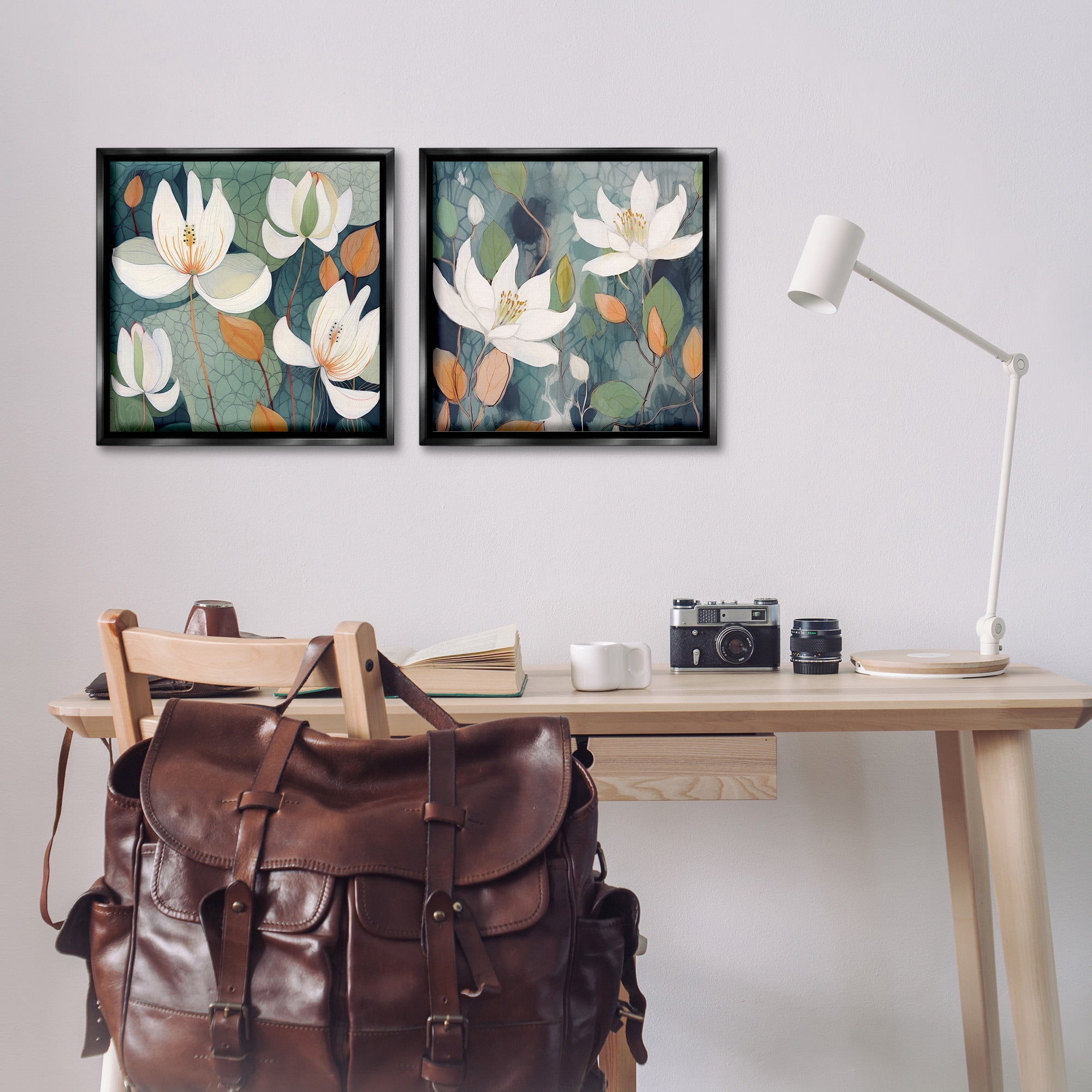 Stupell Industries Patterned Iris Blooms Botanical & Floral Painting Black Floater Framed Canvas Art Print Wall Art, 18 x 18, Set of 2