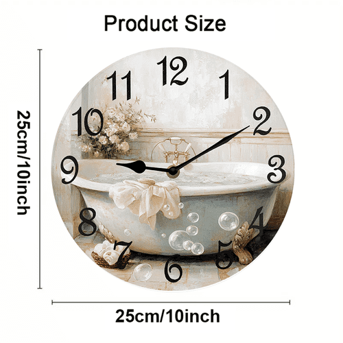 Kurmntregon Bathroom Wall Clock Bathtub Silent Non-Ticking Desk Clock Decorative For Living Room Home Office School Kitchen Wall Decoration Shop Hotel Round 10"
