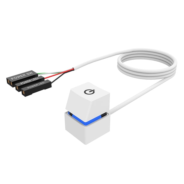 Interruptor De Alimentación Luces LED azules PC Computadora de escritorio Interruptor de encendido y apagado Cable de extensión (Blanco 2m)