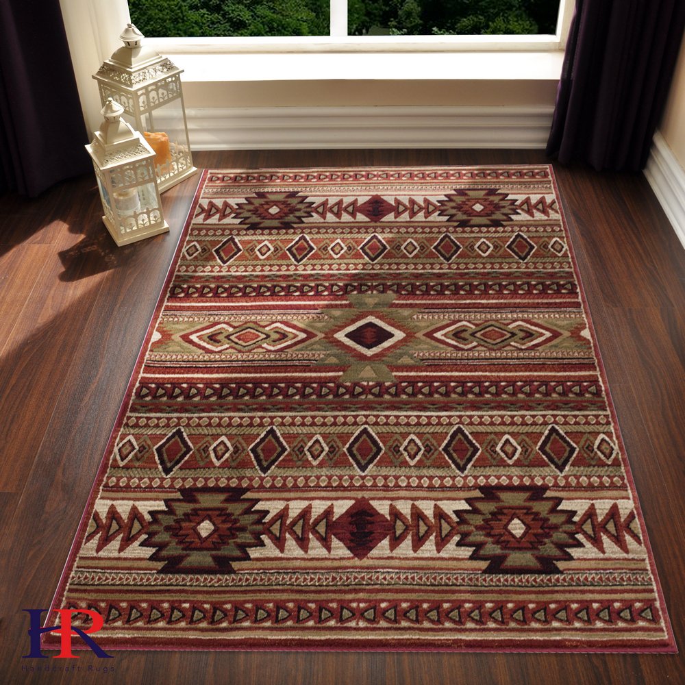 Handcraft Rugs Southwestern Modern Abstract Contemporary Area Rug. Red