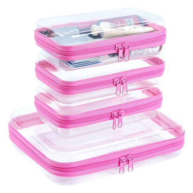 Organizador de maquillaje con cremallera WELPIRT, funda rígida transparente