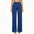 thumbnail image 4 of Yifymode Women High Waist Straight Leg Pants Casual Wide Leg Trousers with Pockets for Work,Navy S, 4 of 4