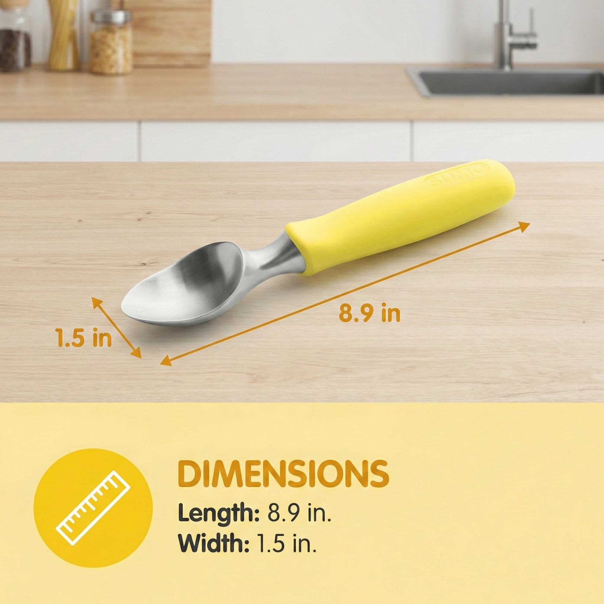 Unique Bargains Stainless Steel Ice Cream Scoop for Easy Use and Clean Yellow 8.9in