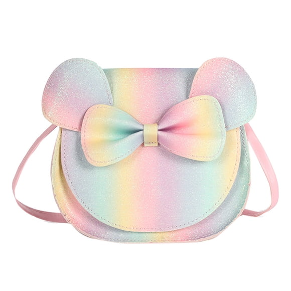 Little Girls Mini Crossbody Shoulder Bag Coin Purse Handbag with Cute Mouse Ear Bowknot - Multicolor,L