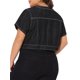 thumbnail image 3 of Chaleco de mezclilla recortado para mujer Agnes Orinda, talla grande, con cuello redondo, botones, mangas cortas, chaqueta de mezclilla casual con decoración de bolsillo 3X negro, 3 of 6