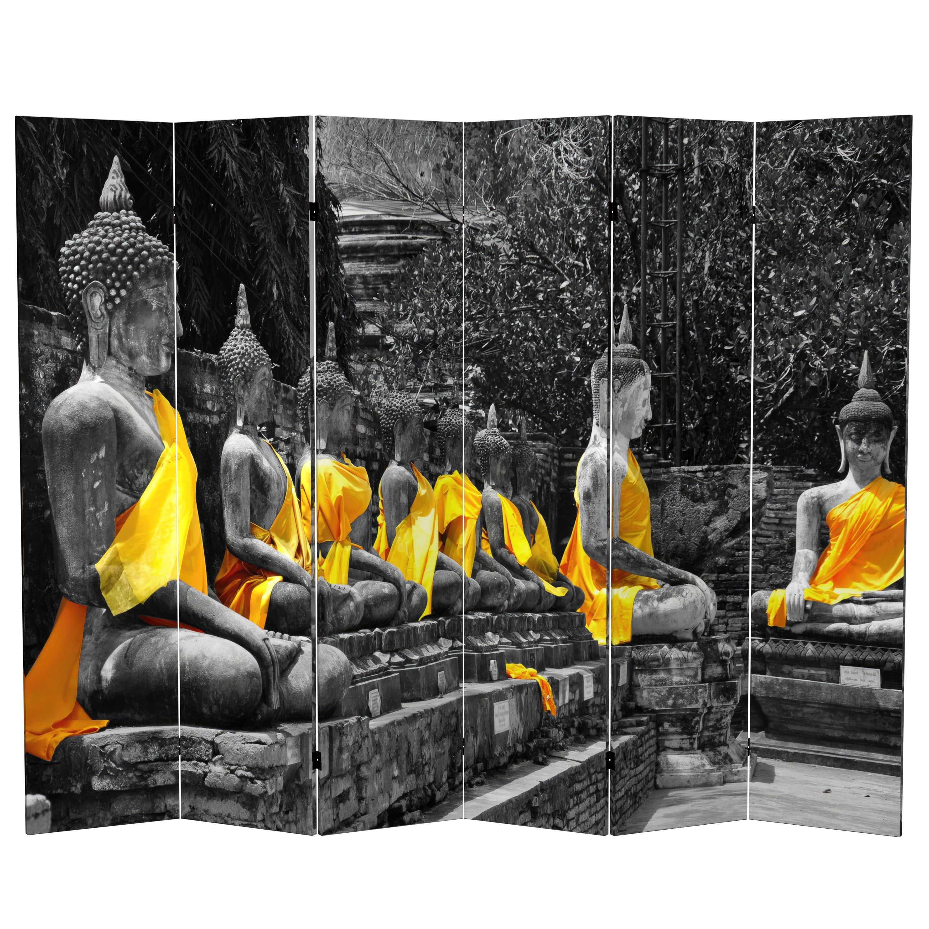 6 ft. Tall Golden Buddha Canvas Print Folding Screen Room Divider