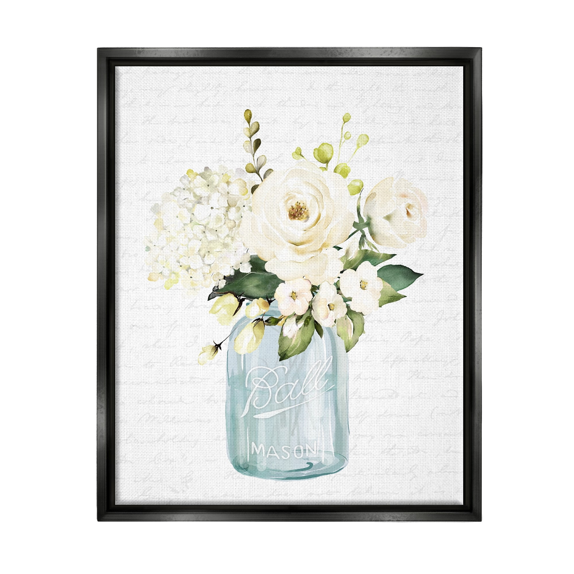 Stupell Industries Classic White Flower Bouquet Vintage Text Script Graphic Art Jet Black Floating Framed Canvas Print Wall Art, Design by Lettered and Lined