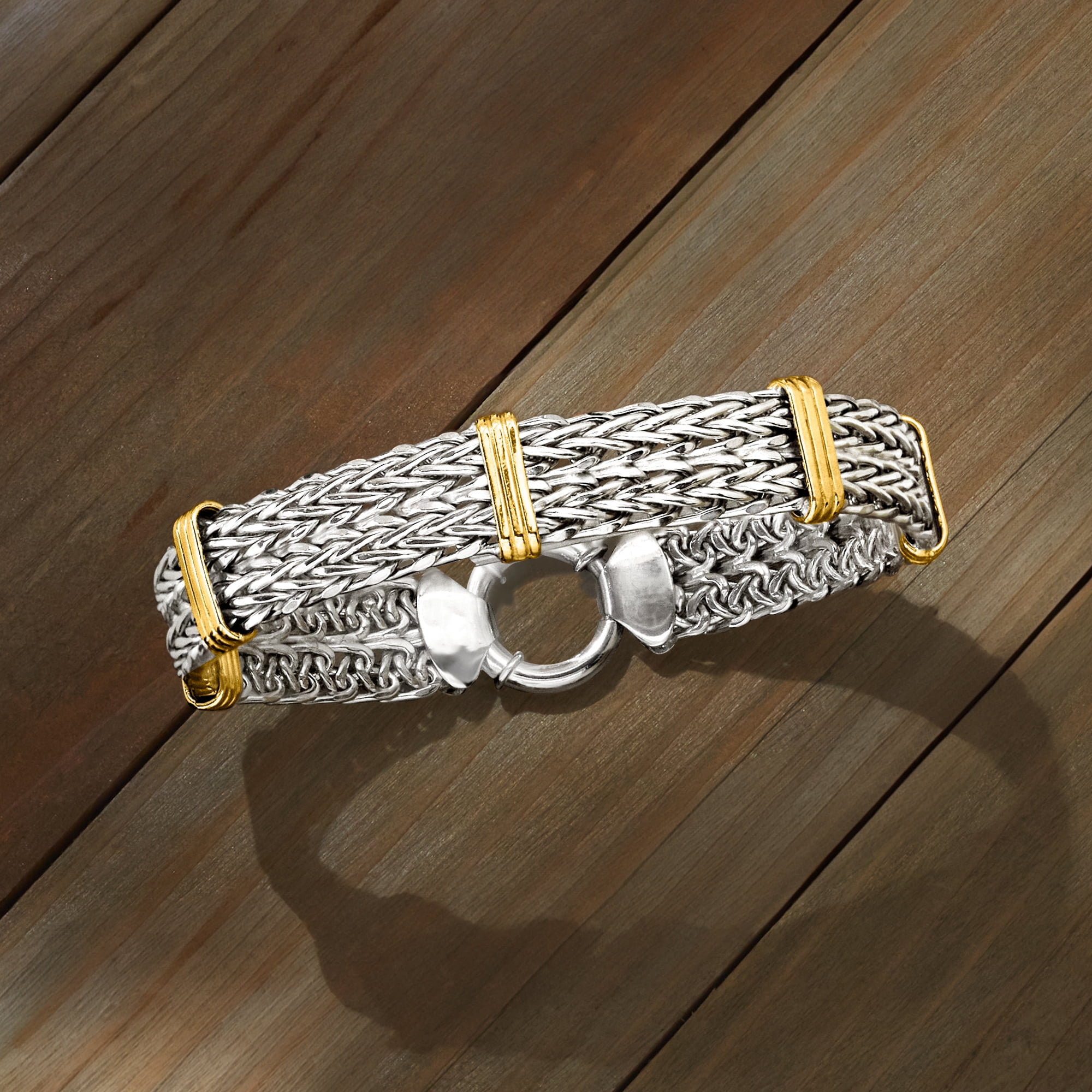 Ross-Simons Two-Tone Double Wheat-Link Bracelet in Sterling Silver