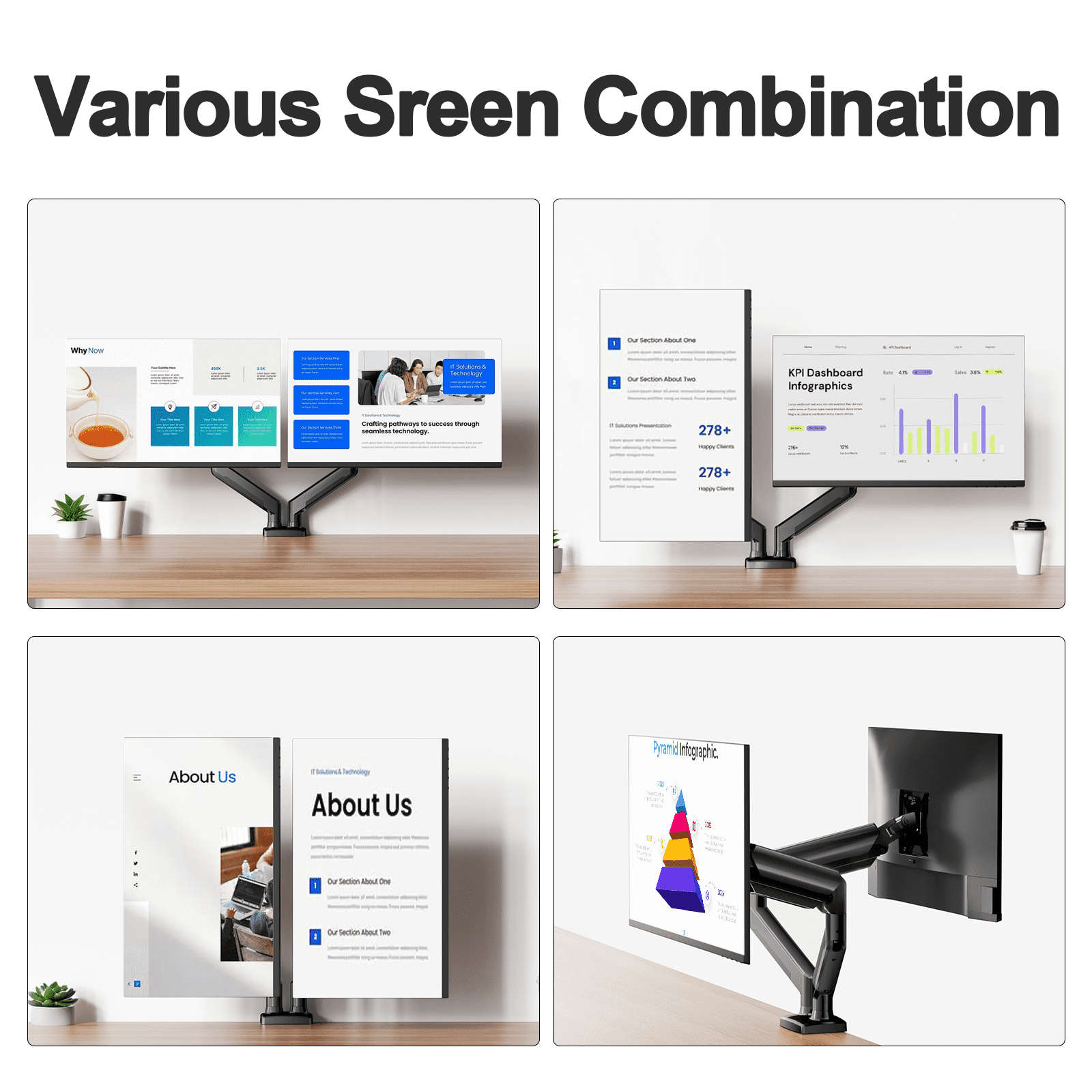 Dual Monitor Mount Stand for 13-32 inch Screens, 360° Heavy Duty Adjustable Arm Desk Mount with Tilt, Swivel, Rotation, Holds Up to 22lbs per Monitor Arm