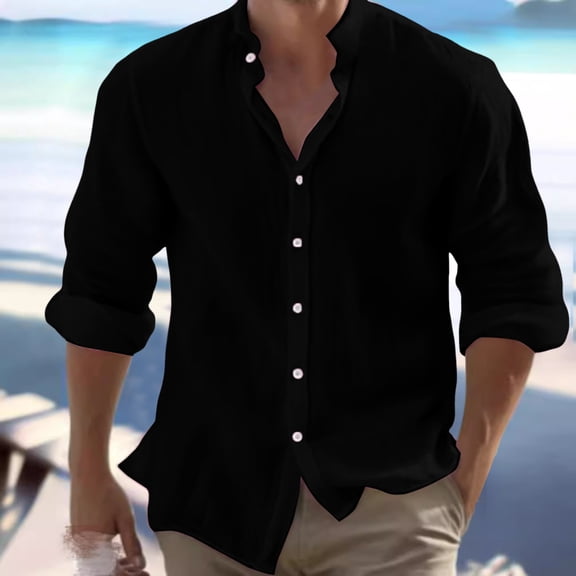 Long Sleeve Shirts for Men Casual Lightweight Soft Shirts Solid Color Loose Open-Front Shirt Black Size L