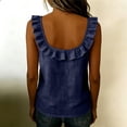 thumbnail image 5 of Women's Ruffled Cotton Linen Crew Neck Tank Top Sleeveless Loose Casual Side Button Decor Summer Shirts Beach Blouse, S, 5 of 7