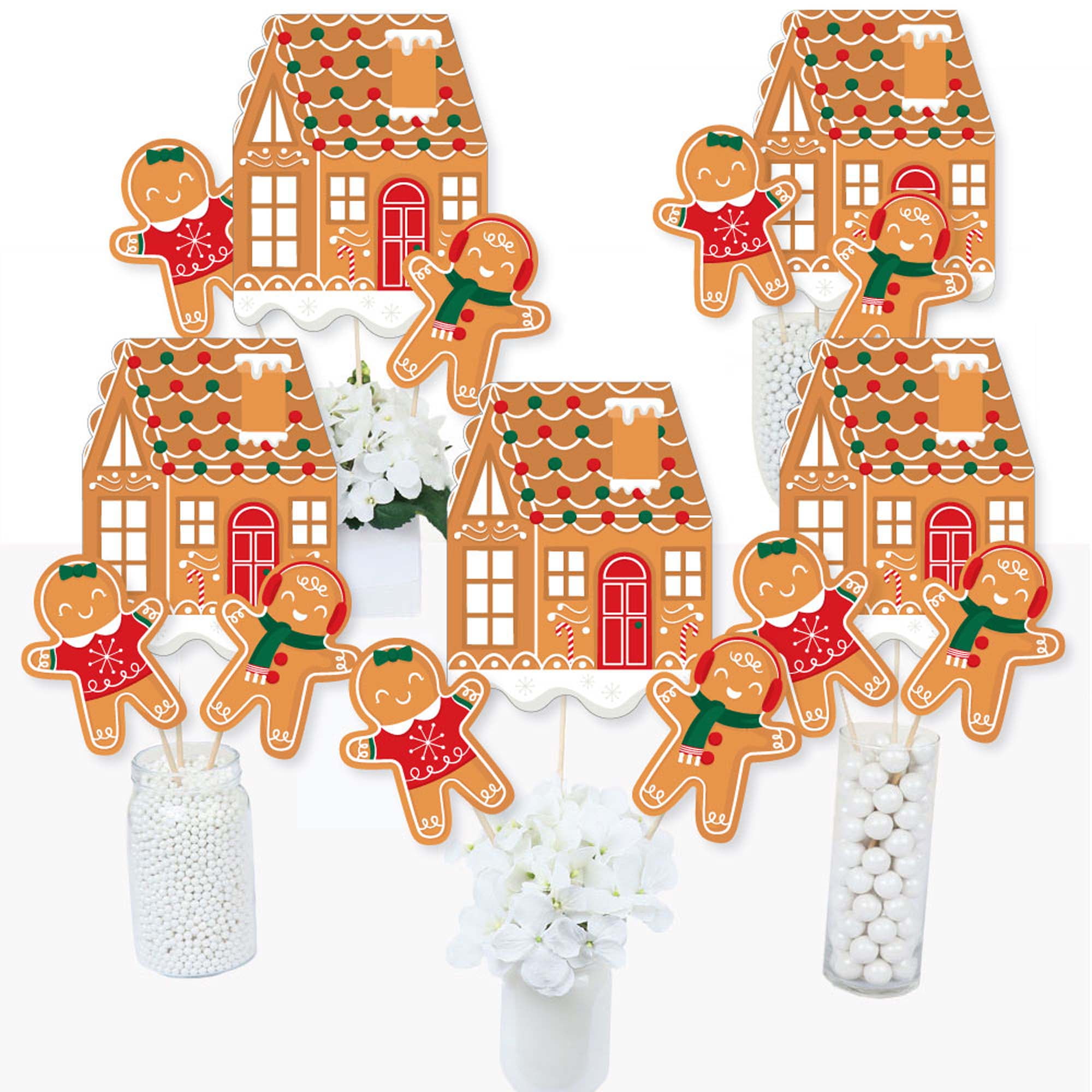 Big Dot of Happiness Gingerbread Christmas - Gingerbread Man Holiday Party Centerpiece Sticks
