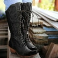 thumbnail image 6 of Babysbule Boots for Women Winter Large Size Thick Heel Solid Color Stitched Square Toe Front Lace-up High, 6 of 7