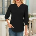 thumbnail image 2 of Plebaso Women's 3/4 Sleeve Tops V Neck Dressy Casual Smocked Cuffed Summer Loose Tunic Blouse for Women, 2 of 7