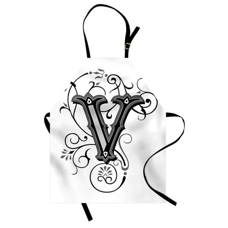 Letter V Apron Gothic Halloween Style Uppercase V With Curved Lines