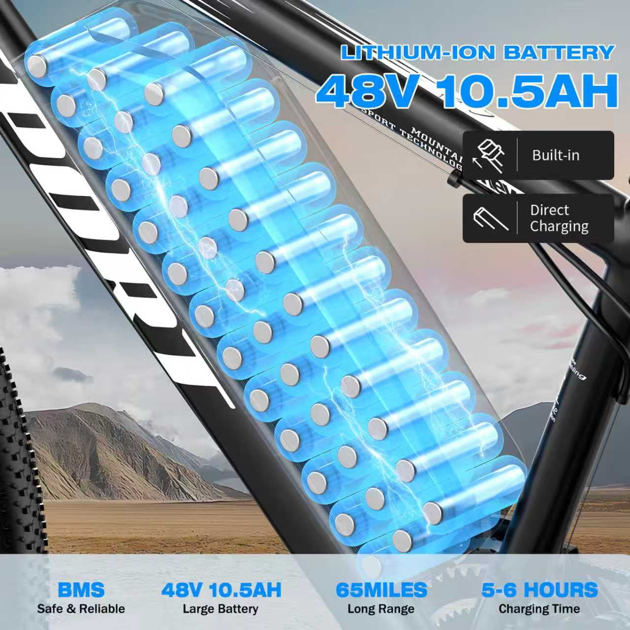 1200W Adult Electric Mountain Bike, 48V 10A Removable Battery-65 Miles, 26" Professional Shock Absorbing Tires,30MPH Off-Road Motorcycle,7 Speed Ebike,UL2849