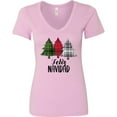 thumbnail image 3 of Inktastic Feliz Navidad Plaid Trees Women's V-Neck T-Shirt, 3 of 5
