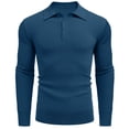 thumbnail image 3 of lkfuzj Men's Casual Fashion Shirts Classic Button Basic Long Sleeve Lapel Shirt Solid Color Knitted Tees Stylish Tops - Blue, 3 of 6
