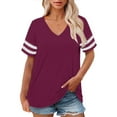 thumbnail image 2 of Bovemsi Plus Size V Neck T Shirts Women Short Sleeve Tops Casual Summer Tshirts Loose Fit Tee, Red Women's Summer Short Sleeve T-Shirts, 5XL, 2 of 4