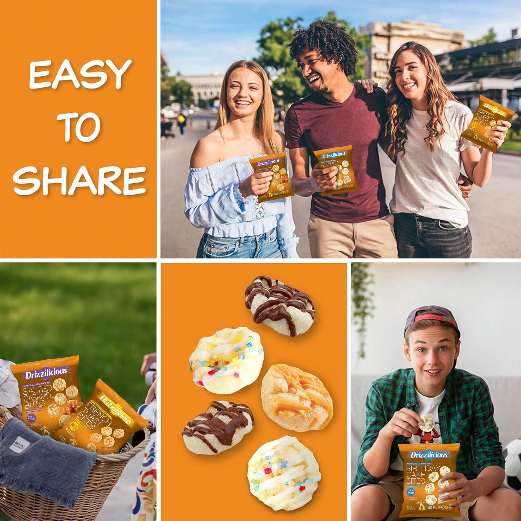Drizzilicious Mini Rice Cakes, Multi Pack Flavored Rice Cake Gluten Free Snacks, Rice Crisps 20-Pack, Birthday Cake, Smores, French Toast