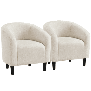 Yaheetech Upholstered Club Chair, Set of 2, Ivory Boucle