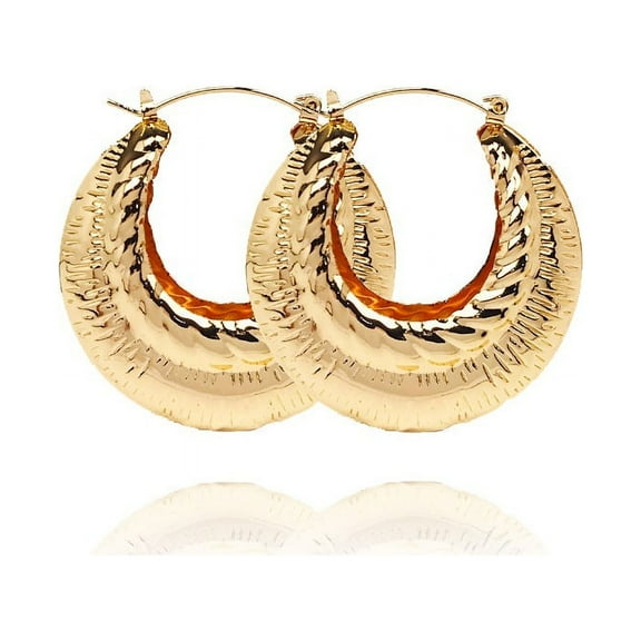 Women's Hugs & Kisses 18k Real Gold Plated Layered Hoop Earring Set 50mm