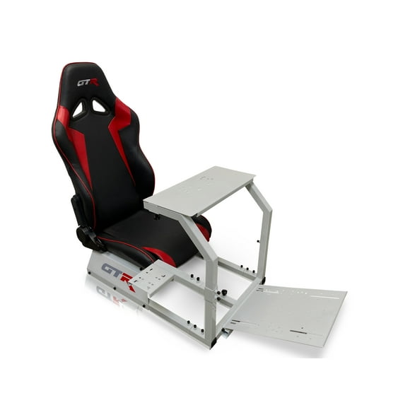 GTR Simulator GTA Model Racing Simulator Cockpit Silver Frame with Black/Red Seat