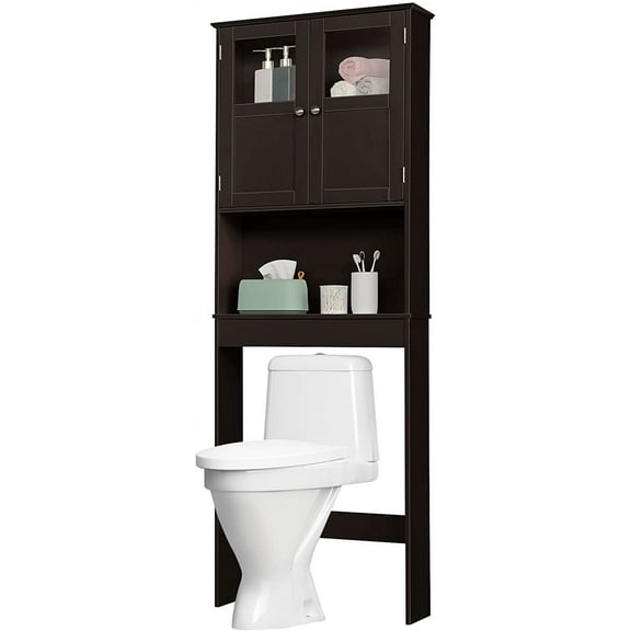 SAZYY Over The Toilet Storage Cabinet with Adjustable Shelf White Bathroom Floor Organizer Space Saver with Double Doors, 67" Height
