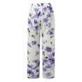 thumbnail image 5 of Cropped Pants For Women Capri Pants Casual Linen Boho Floral Hight Waist Drawstring Loose Floral With Pockets Summer Harem Pants White L, 5 of 7