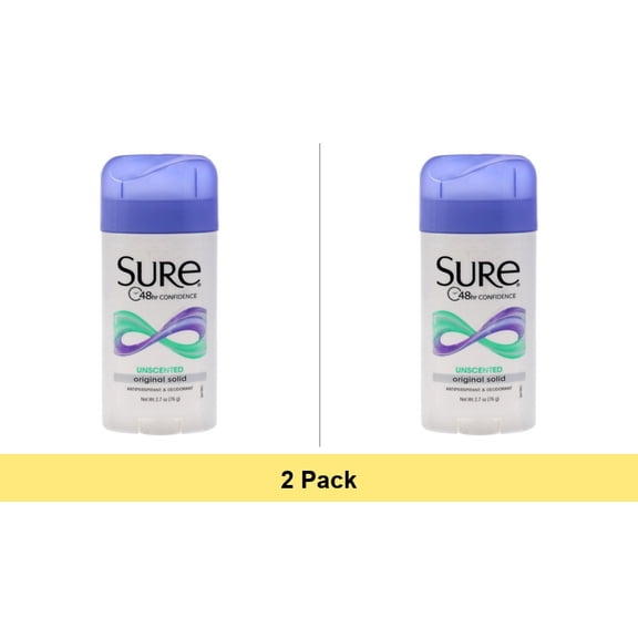 Sure Wide Solid Anti-Perspirant and Deodorant, Unscented - 2.7 Oz - 2 Pack