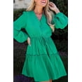 thumbnail image 2 of Women's Sea Green Frilly V-Neck Puff Sleeve Drawstring Shift Mini Dress, 2 of 12