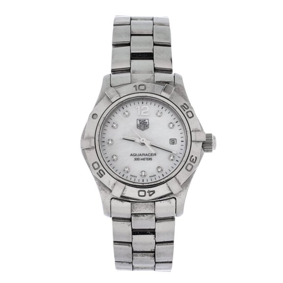 Pre-Owned Aquaracer 300M Quartz Watch Stainless Steel with Diamond Markers and Mother of Pearl 32 By Rebag