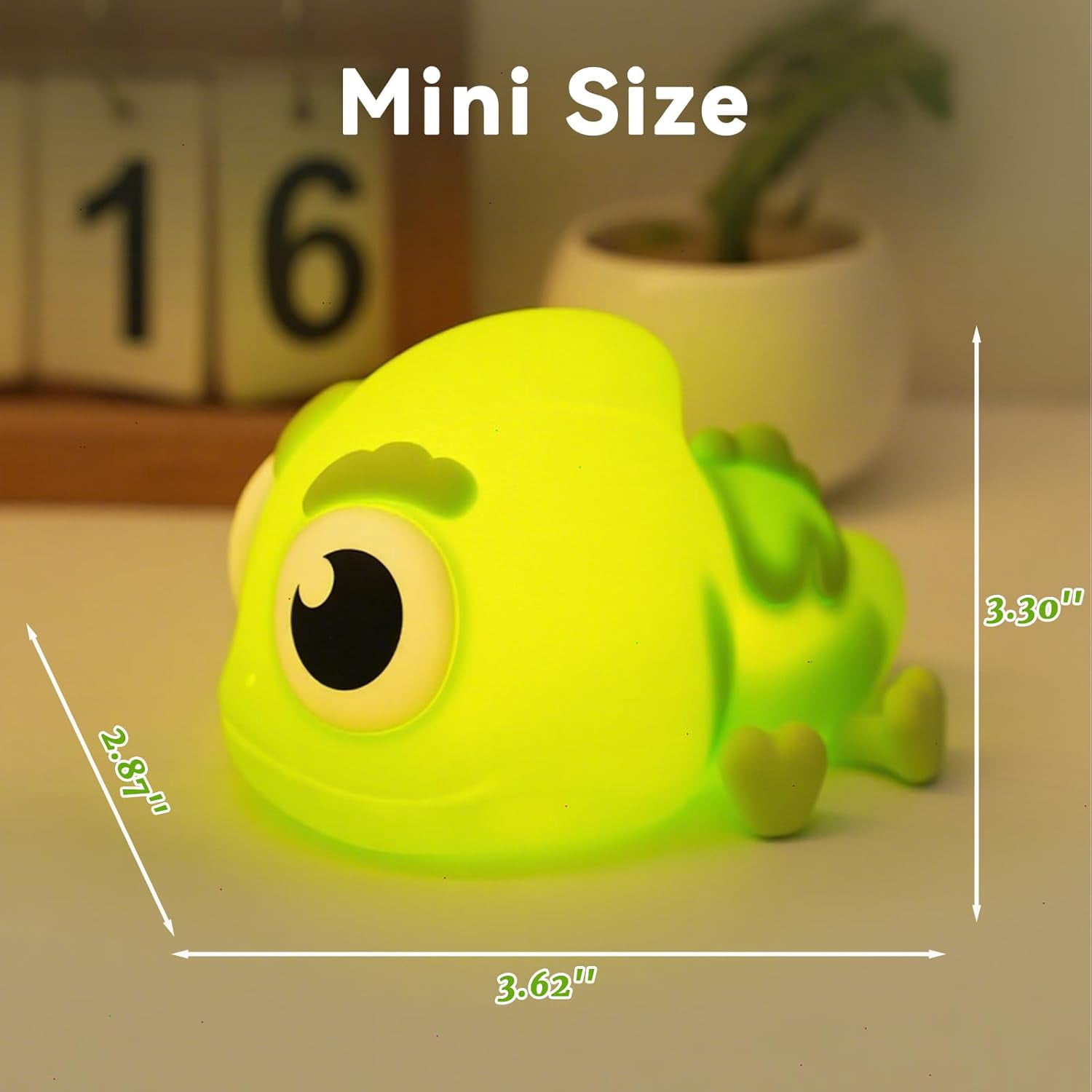 CATPAN Big Head Chameleon Night Light for Kids, Cute Green LED Lizard Light for Baby Nursery Gifts for Boys and Girls, 3 Level Tap Adjust Silicone Chameleon Lamp Rechargeable Kids Lamp with Timer