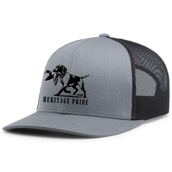 Heritage Pride Duck Hunting Dog Outdoors Hunting Mens Embroidered Mesh Back Trucker Hat, Heather Grey/Black