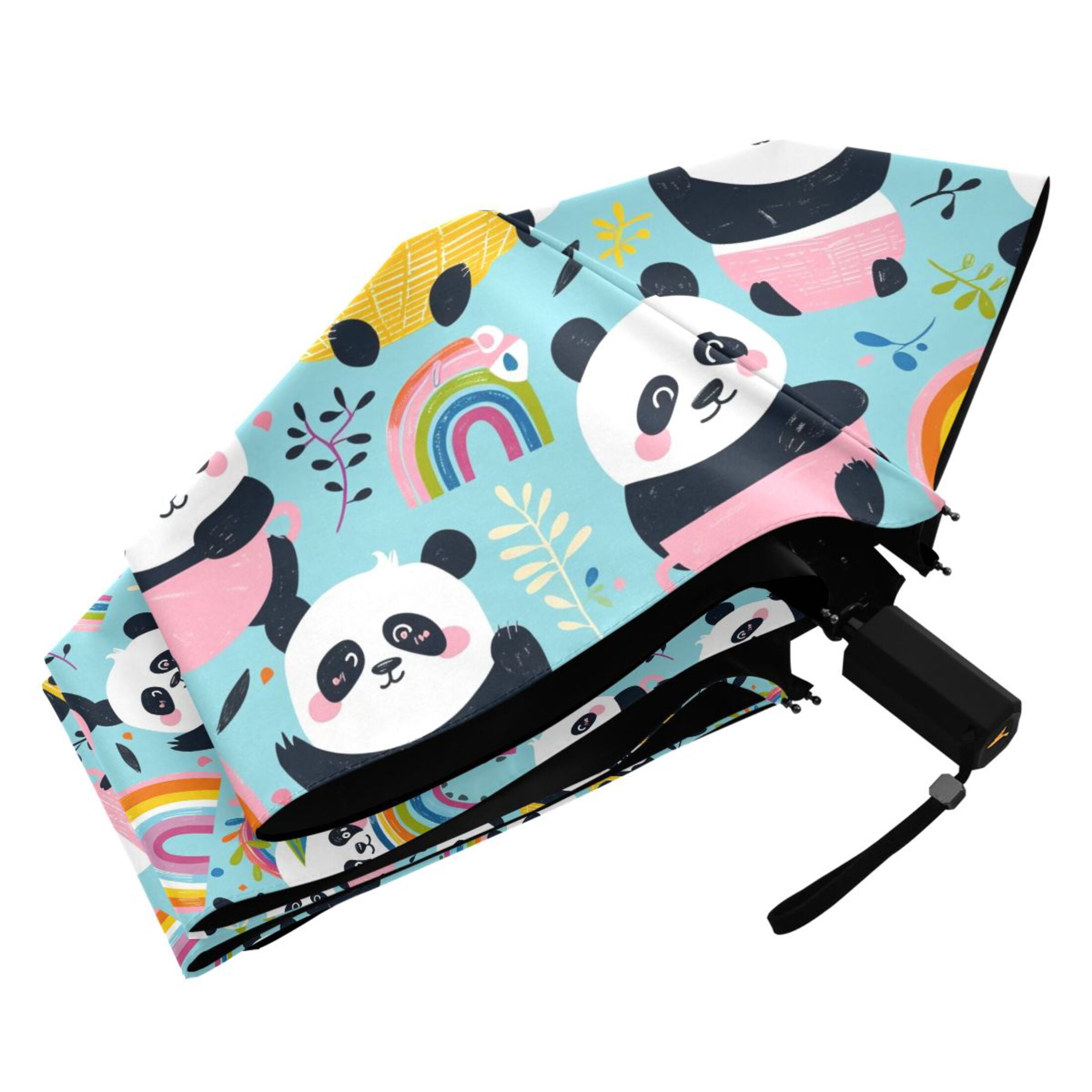 Panda Cup Rainbow Leaf Compact Sun Umbrella Windproof Travel Umbrellas for Rain Strong Portable UV Protection
