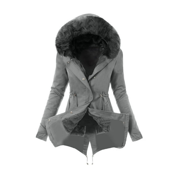 jsaierl Womens Winter Coats with Faux Fur Hood Thick Winter Jacket Sherpa Lined Overcoat Mid-Length Parka Snow Coat Outerwear