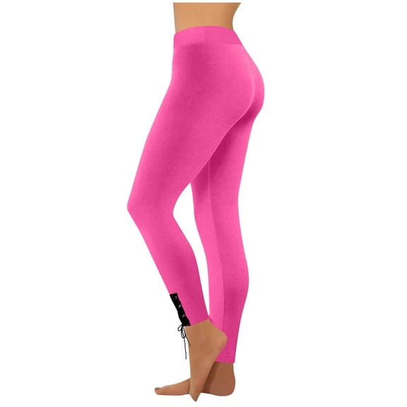 Womens Plus Size Yoga Pants Elastic High Waist Lace-Up Leg Leggings Solid Color Fitness Sporty Trousers (XS, Hot Pink)