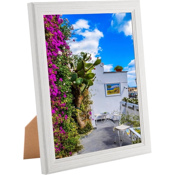 7x8 Wood Frame White, Natural Woodgrain 8x7in Picture Frame, Rustic Wooden 7 x 8 inch Gallery Photo Poster Frame with HD Plexiglass, Horizontal Vertical Wall Mounting Tabletop Display 1Pcs