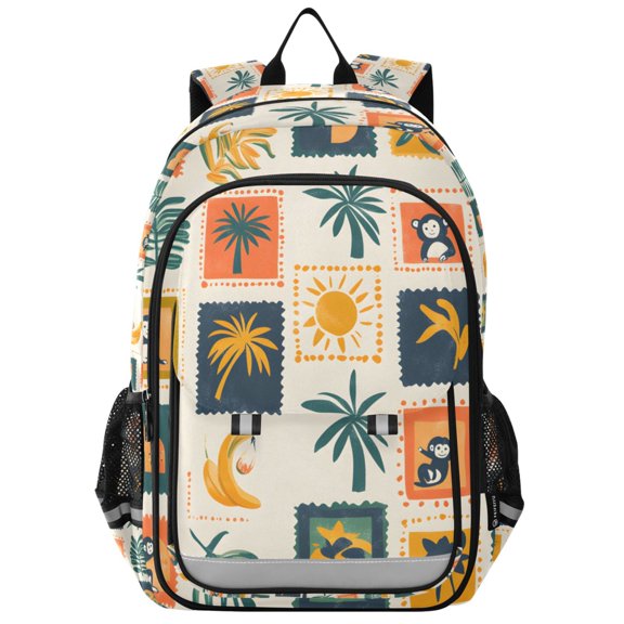 FORMRS School Backpack 17" Student Travel Bag with Laptop Compartment, Beige Playful Stamp