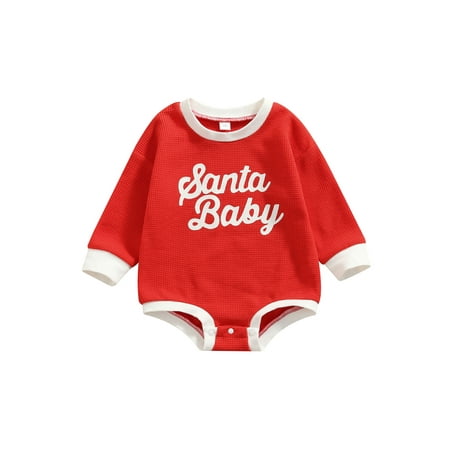 

Baby Girl Boy Christmas Sweater Outfit Santa Baby Crewneck Sweatshirt Romper Long Sleeve Oversized Waffle Knit Onesies Pullover Top